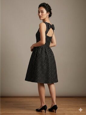 Black and White Embroidered Cutout Dress